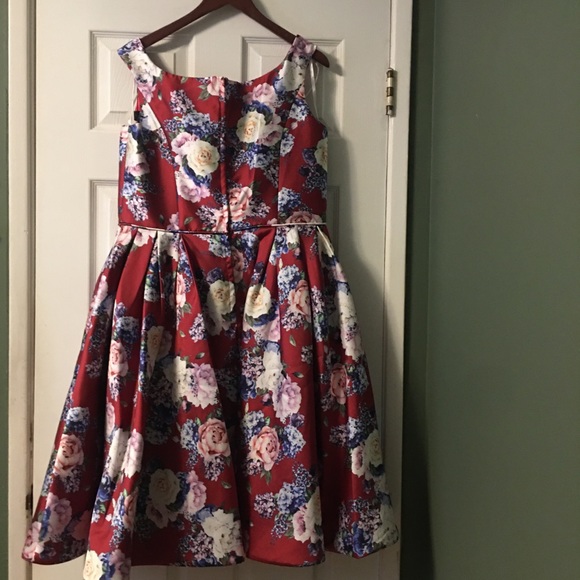 Mac Duggal 77314F Burgundy Floral Fit & Flare Dress - Picture 7 of 15